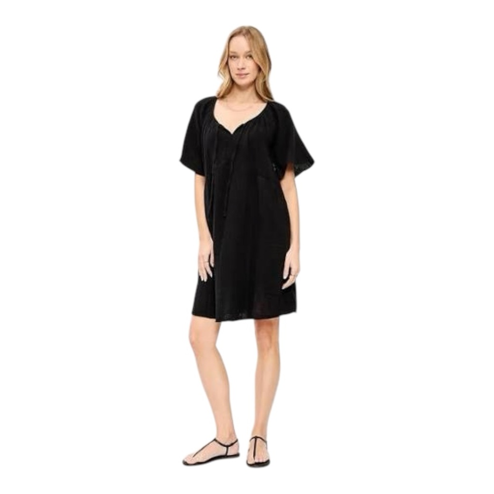 Old Navy Black Crinkle Gauze Swing Dress Flutter Sleeve 2X Boho Mini